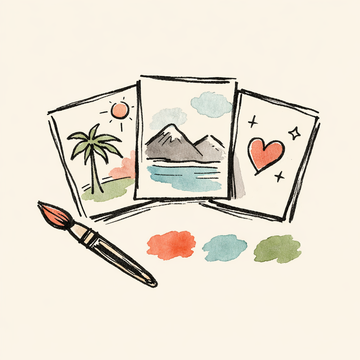 Illustration of card designs and color swatches